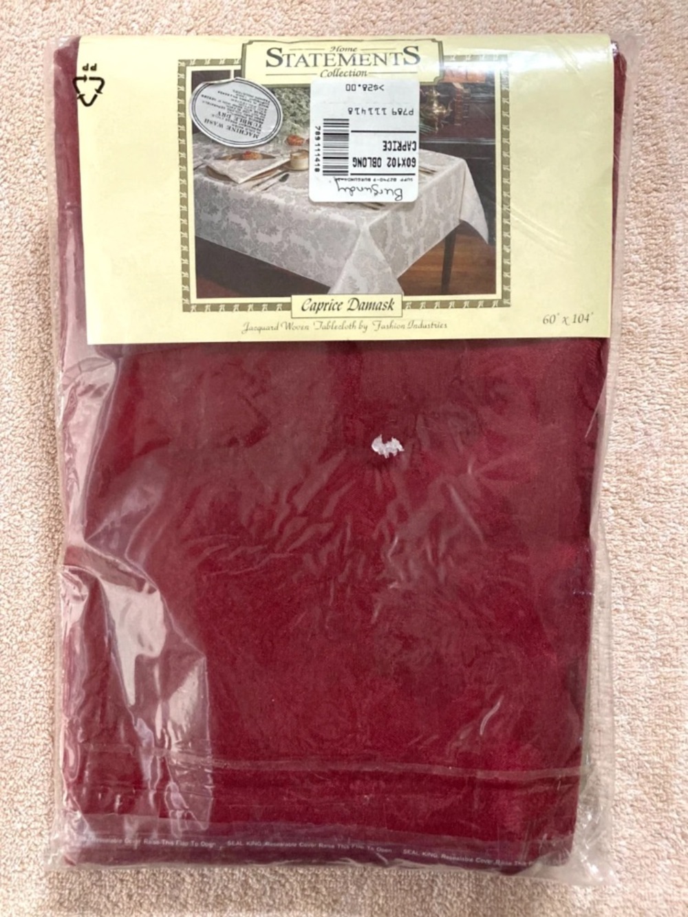 Caprice Demask Burgundy Cotton Mix Tablecloth Oval 60”x104” Holiday Winter Fall